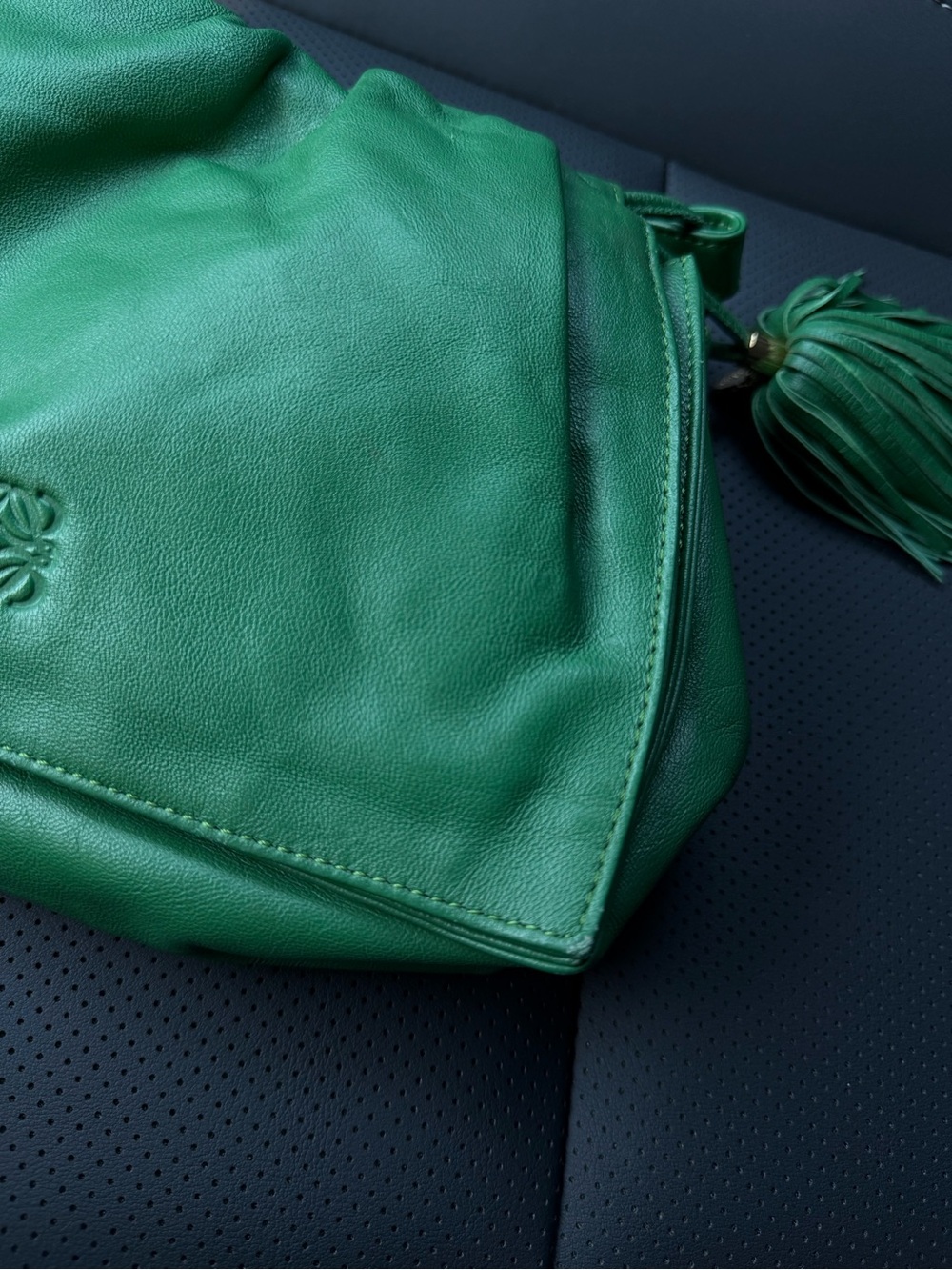 Rare Early Loewe Flamenco Tassel Mini Shoulder Bag Green Leather Archive - Picture 15 of 16